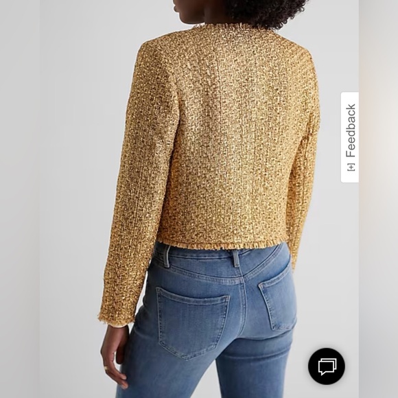 Brand New Express Gold Metallic Tweed Fringe Trim Jacket (Size: XS) - Picture 4 of 6
